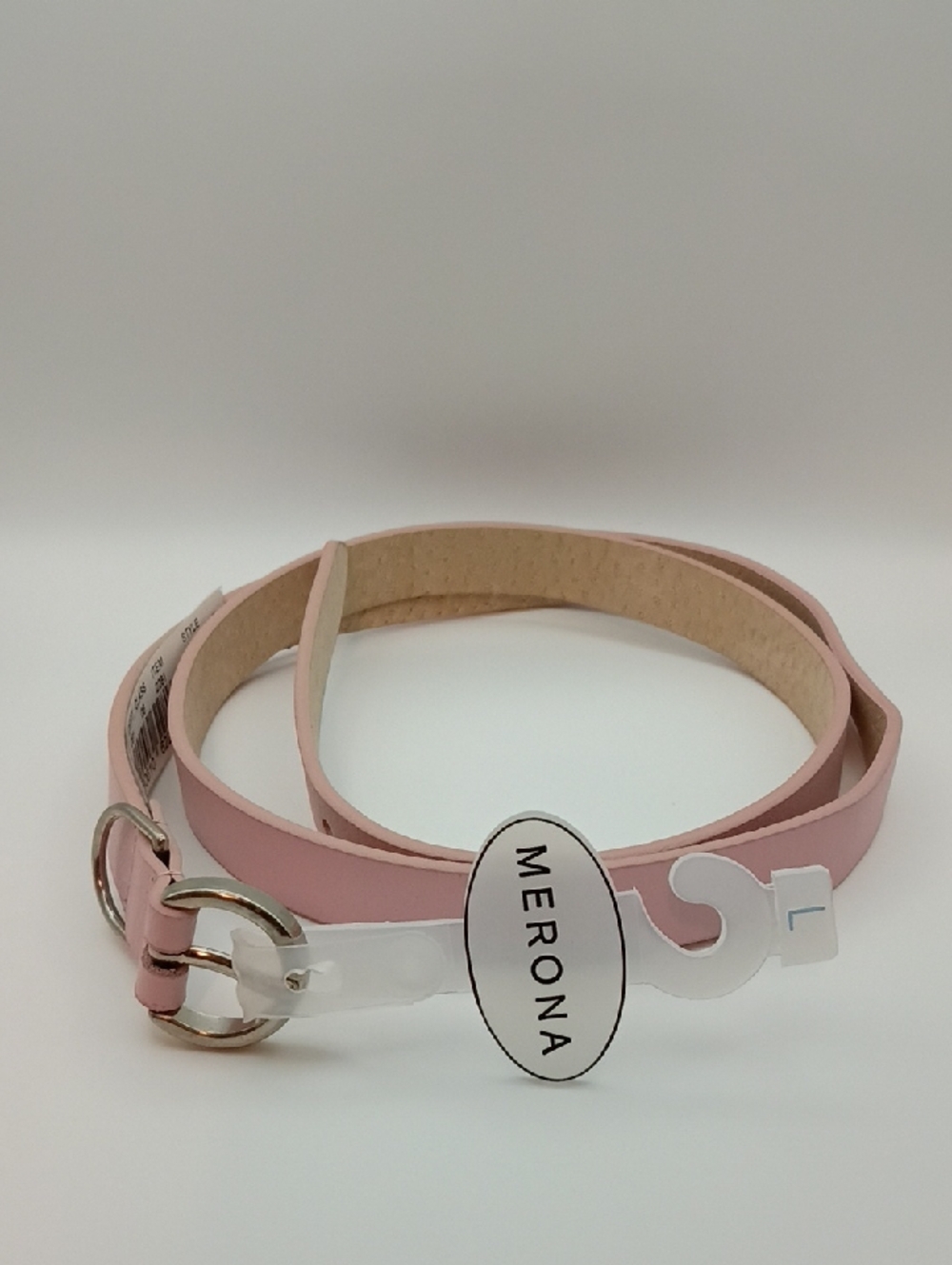 NWT! Merona Genuine Leather Pink Skinny Silver Buckle Belt Size L!